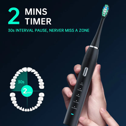 Advanced Electric Toothbrush with 5 Modes and 8 Brush Heads(Black) - Mekamart Australia