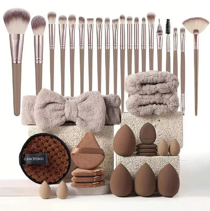 40-Piece Ultimate Beauty Tool Kit for Face Cleansing and Makeup(Brown) - Mekamart Australia