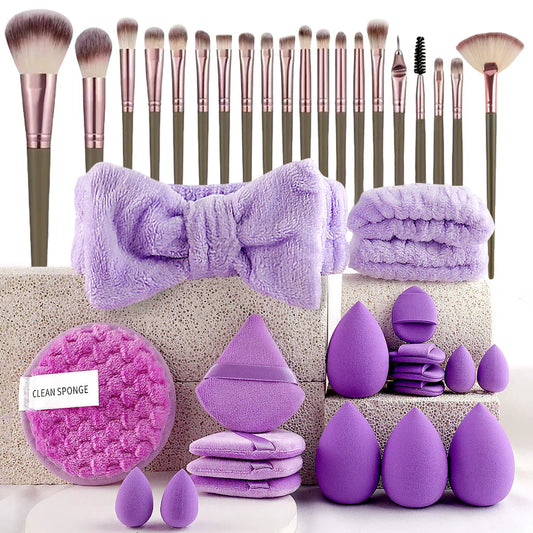 40-Piece Ultimate Beauty Tool Kit for Face Cleansing and Makeup(purple) - Mekamart Australia