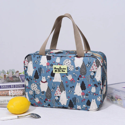Versatile Portable Handled Bag - Durable Waterproof Fabric, Ideal for Toiletries, Lunch & Travel(Light blue white bear) - Mekamart Australia