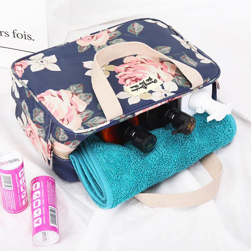 Versatile Portable Handled Bag - Durable Waterproof Fabric, Ideal for Toiletries, Lunch & Travel(Leaves) - Mekamart Australia