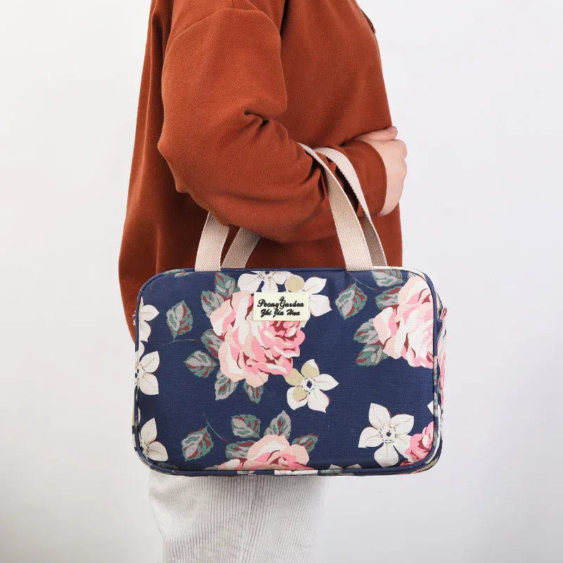 Versatile Portable Handled Bag - Durable Waterproof Fabric, Ideal for Toiletries, Lunch & Travel(Leaves) - Mekamart Australia