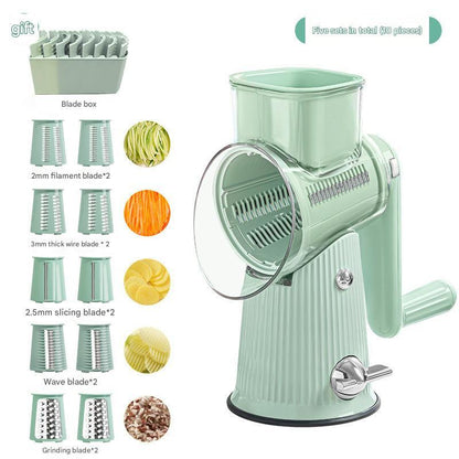 Multi-Function Rotary Vegetable Slicer & Grater - 5 Blade Types (10 Pcs Total) with Storage Box-green - Mekamart Australia