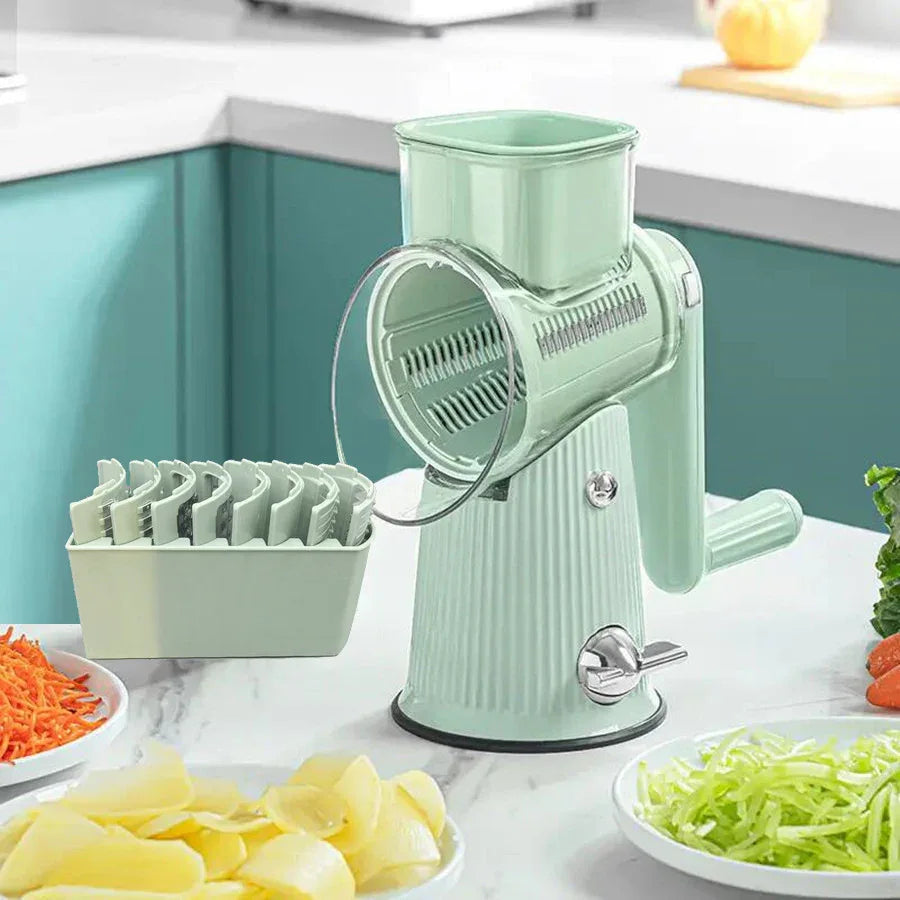 Multi-Function Rotary Vegetable Slicer & Grater - 5 Blade Types (10 Pcs Total) with Storage Box-green - Mekamart Australia