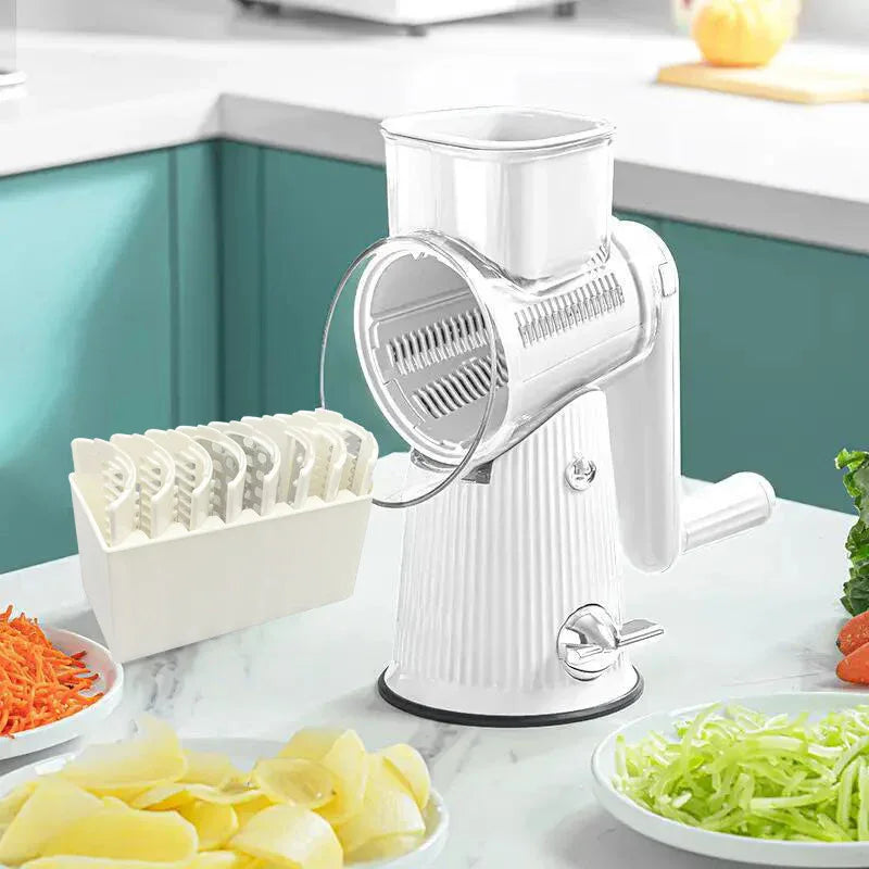 Multi-Function Rotary Vegetable Slicer & Grater - 5 Blade Types (10 Pcs Total) with Storage Box-white - Mekamart Australia