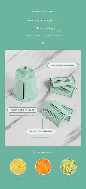 Multi-Function Rotary Vegetable Slicer & Grater - 5 Blade Types (10 Pcs Total) with Storage Box-white - Mekamart Australia