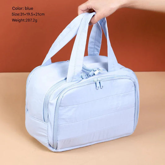 Portable Multi-Compartment Travel Toiletry & Makeup Organizer Bag with Brush Holders(blue) - Mekamart Australia