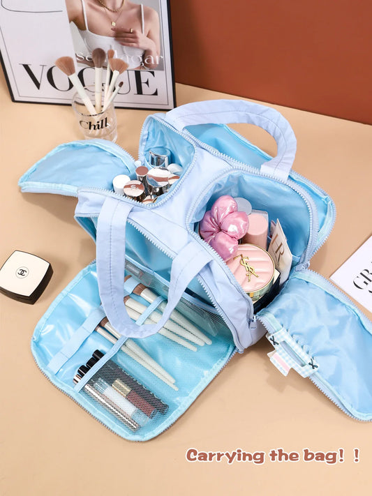 Portable Multi-Compartment Travel Toiletry & Makeup Organizer Bag with Brush Holders(Light purple) - Mekamart Australia