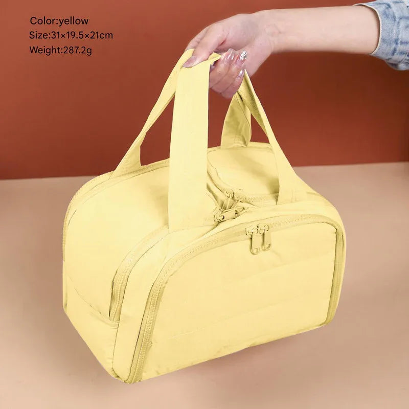 Portable Multi-Compartment Travel Toiletry & Makeup Organizer Bag with Brush Holders(Yellow) - Mekamart Australia