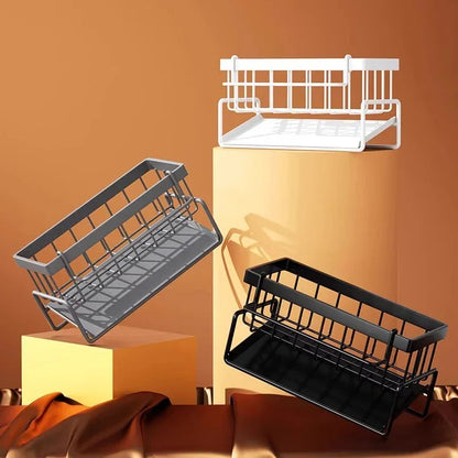Kitchen Sink Caddy Organizer with Towel Bar & Drain Tray - Durable Metal Sponge Holder(grey) - Mekamart Australia