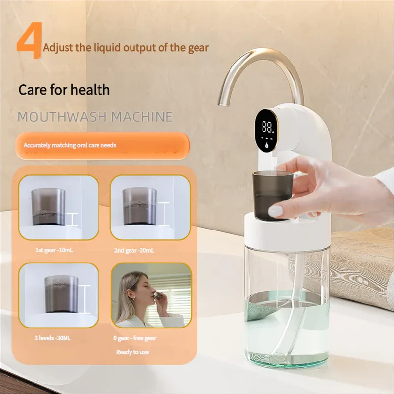 Smart Automatic Mouthwash Dispenser - 4 Adjustable Levels, LED Display, 2000mAh Battery & Magnetic Cups(white) - Mekamart Australia