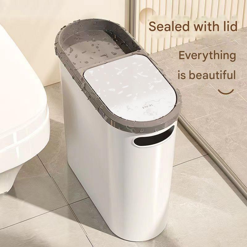 Slim Press-Top Trash Can with Top Storage Compartment - Narrow Design for Bathroom & Small Spaces(White cover + ash bucket) - Mekamart Australia