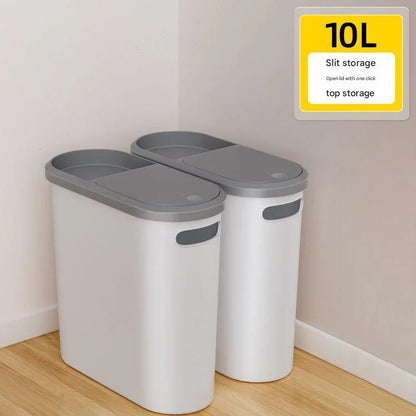 Slim Press-Top Trash Can with Top Storage Compartment - Narrow Design for Bathroom & Small Spaces(White cover + ash bucket) - Mekamart Australia