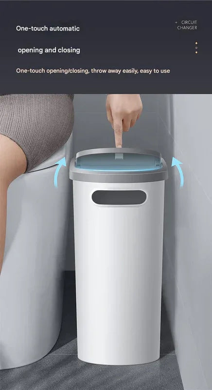 Slim Press-Top Trash Can with Top Storage Compartment - Narrow Design for Bathroom & Small Spaces(White cover + ash bucket) - Mekamart Australia
