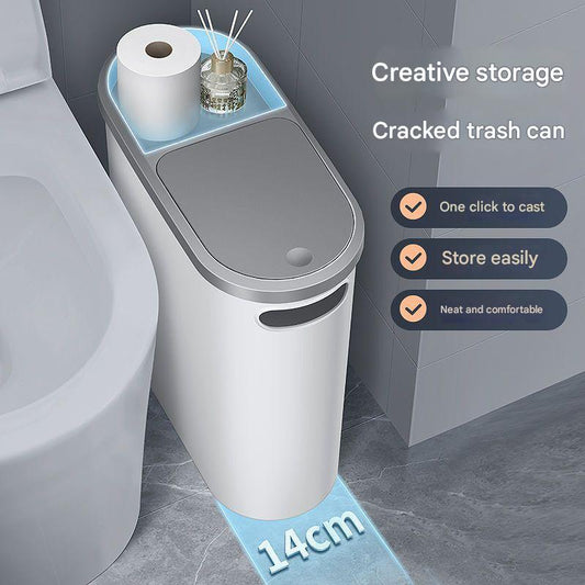 Slim Press-Top Trash Can with Top Storage Compartment - Narrow Design for Bathroom & Small Spaces(Ash cover + ash bucket) - Mekamart Australia
