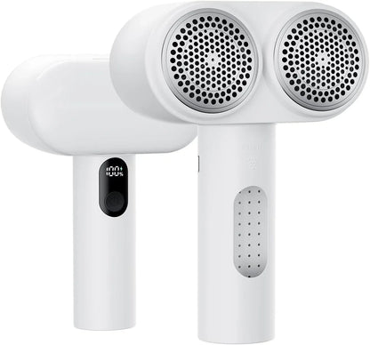 Dual-Head Electric Lint Remover - USB-C Rechargeable, LED Display, 3-Size Honeycomb Mesh(White) - Mekamart Australia