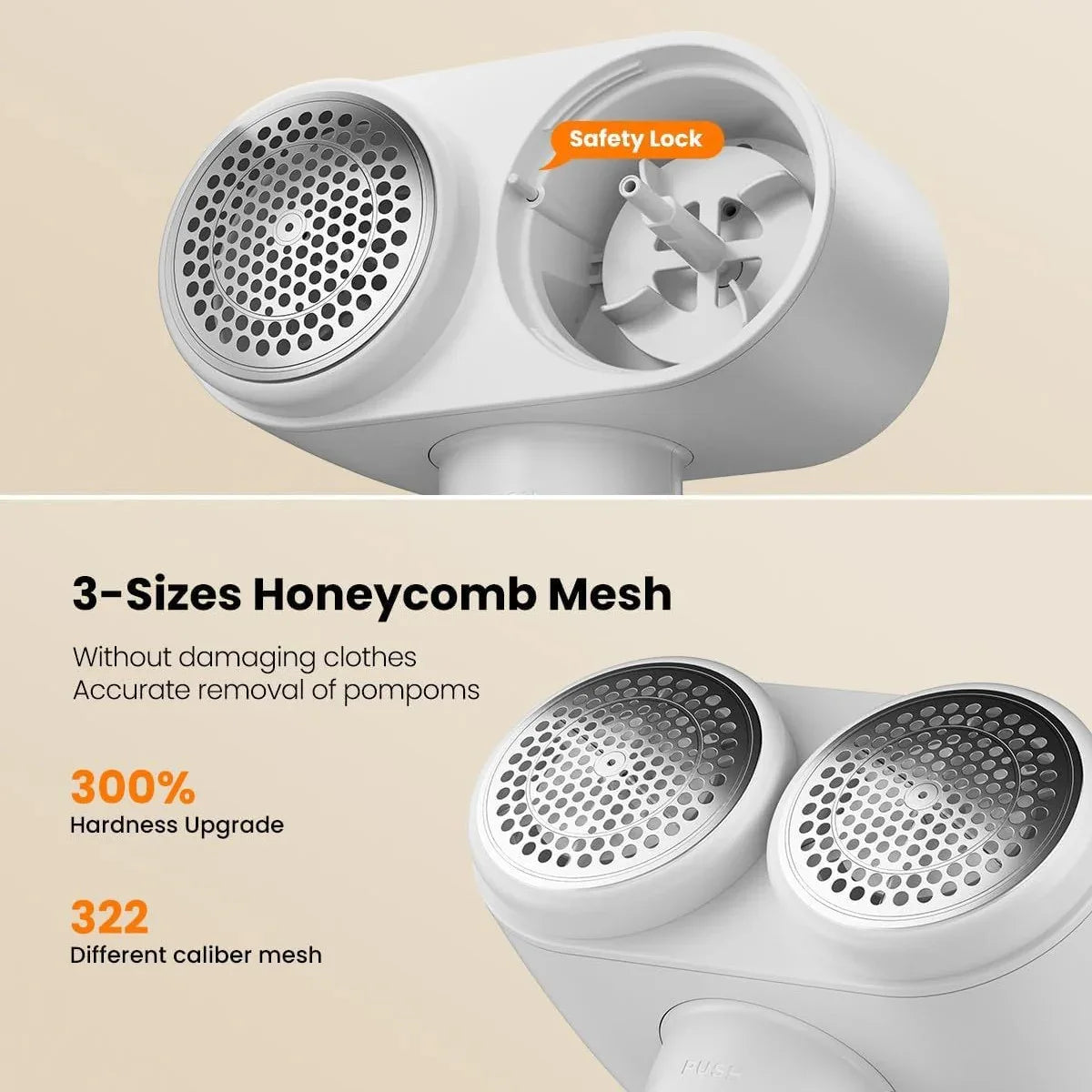 Dual-Head Electric Lint Remover - USB-C Rechargeable, LED Display, 3-Size Honeycomb Mesh(White) - Mekamart Australia