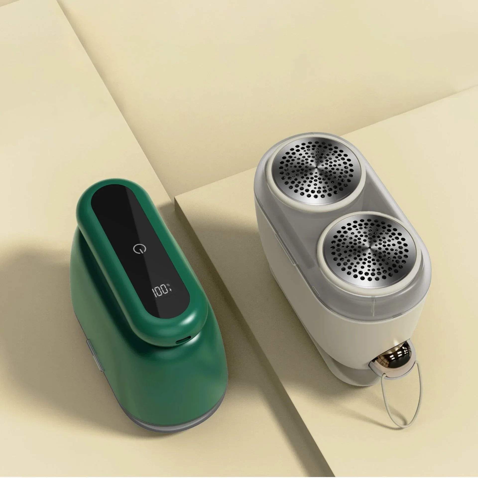 Compact Electric Lint Remover with LED Display & Dual Head - USB Rechargeable(Dark green) - Mekamart Australia