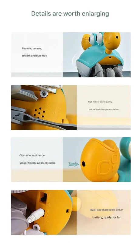 Interactive Crawling Crab Baby Toy with Music, Lights & Obstacle Avoidance(Orange) - Mekamart Australia