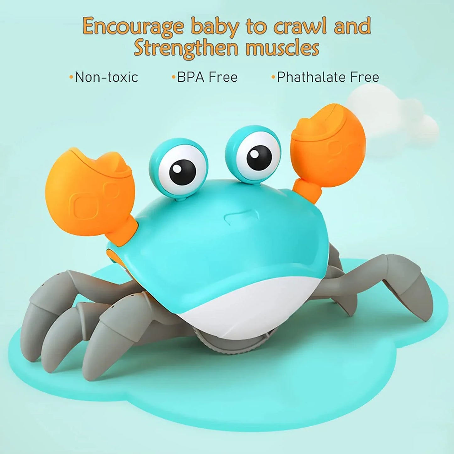 Interactive Crawling Crab Baby Toy with Music, Lights & Obstacle Avoidance(Pink) - Mekamart Australia