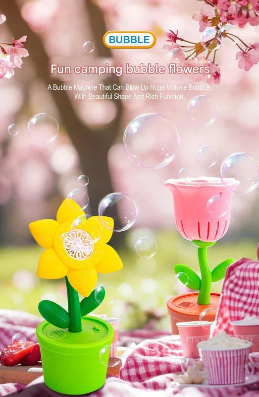 Electric Flower Bubble Machine with Music - Rechargeable, 10-Hole Output(Red) - Mekamart Australia