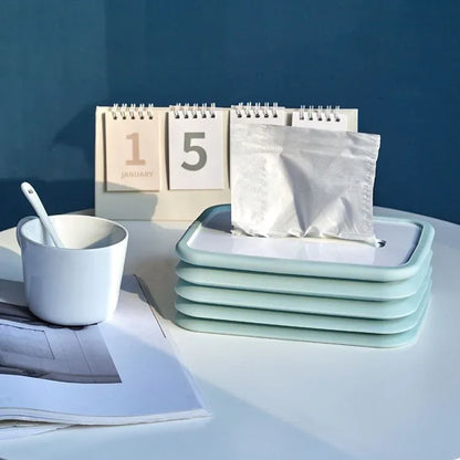 2-pcs Blue Silicone Tissue Box Holder - Automatic Self-Lowering Dispenser - Mekamart Australia