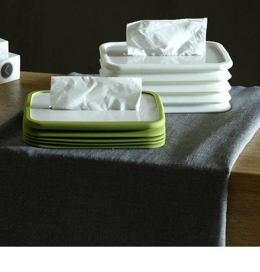 2-pcs White Silicone Tissue Box Holder - Automatic Self-Lowering Dispenser - Mekamart Australia