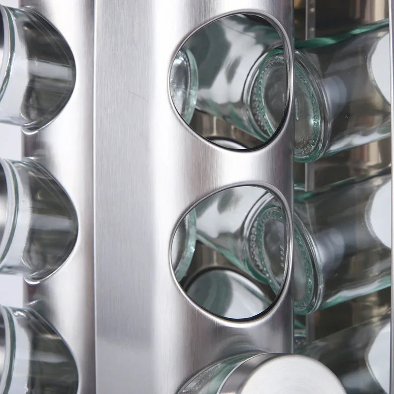 Modern stainless steel round rotating spice rack with 12 empty glass jars (88 ml each) - Mekamart Australia