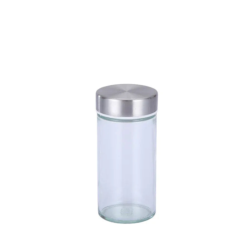 Modern stainless steel rounded corner rotating spice rack with 16 empty glass jars (88 ml each) - Mekamart Australia