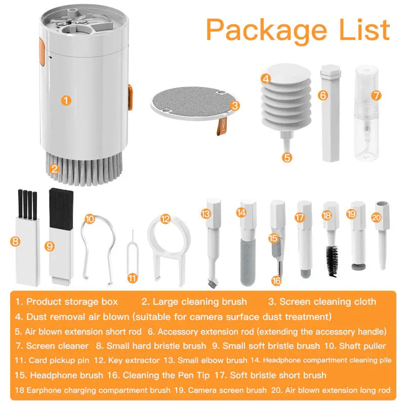 White 20-in-1 Electronics Cleaning Kit - Keyboard, Earphone, Camera, Laptop Cleaner Set - Mekamart Australia
