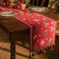 Red Christmas Table Runner with Tassels - Festive Snowflake & Bell Print (35*240cm) - Mekamart Australia