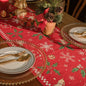 Red Christmas Table Runner with Tassels - Festive Snowflake & Bell Print (35*180cm) - Mekamart Australia