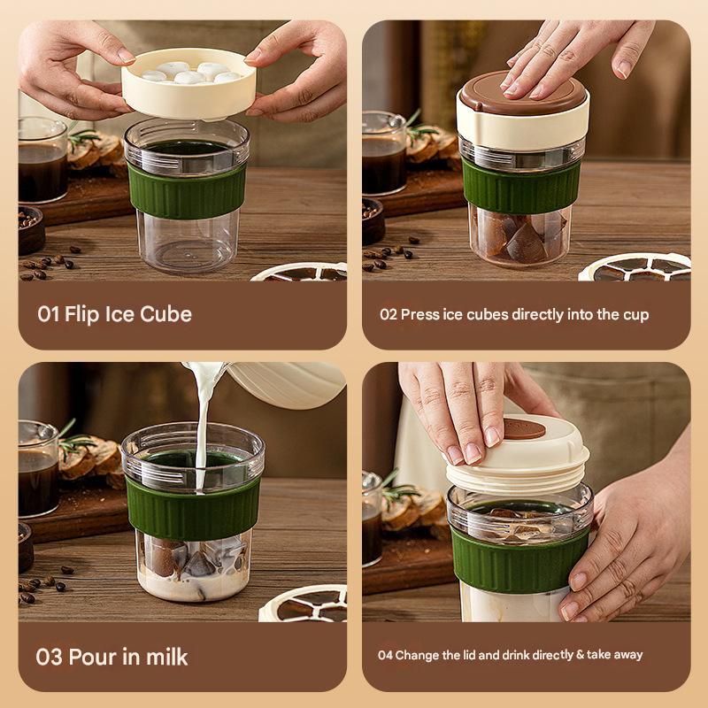 2-in-1 Ice Cube Maker Tumbler - Portable Cup with Integrated Silicone Ice Tray & Lid (1 cup + 1 ice tray) - Mekamart Australia