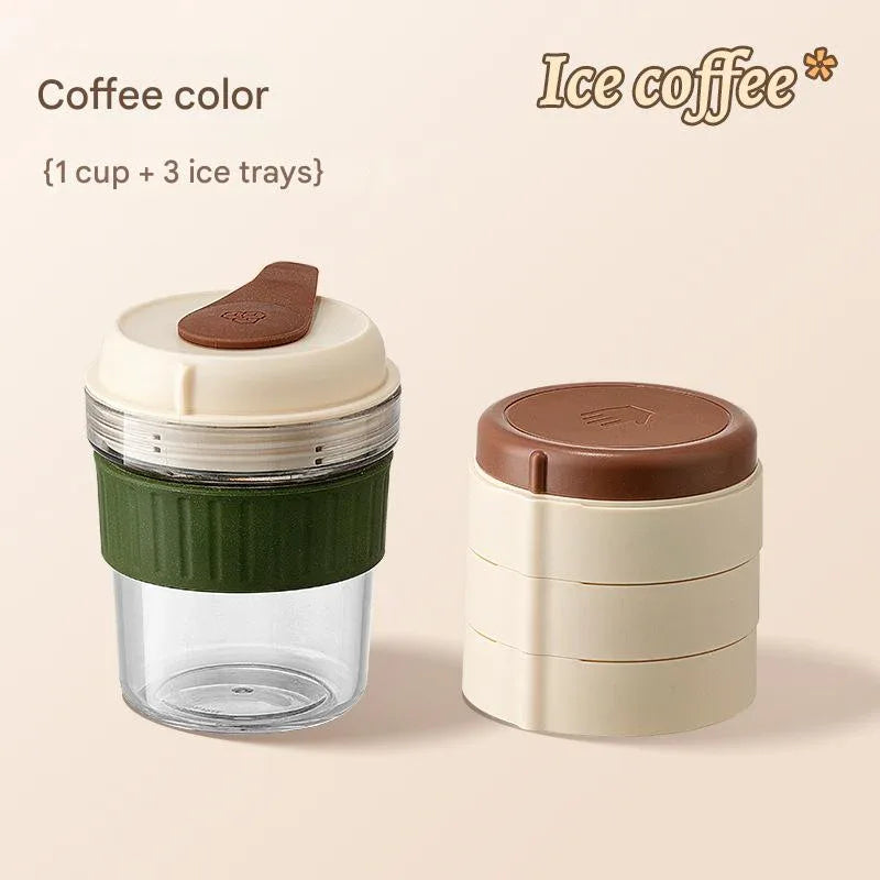 2-in-1 Ice Cube Maker Tumbler - Portable Cup with Integrated Silicone Ice Tray & Lid (1 cup + 3 ice tray) - Mekamart Australia