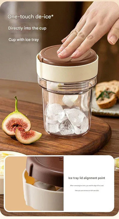 2-in-1 Ice Cube Maker Tumbler - Portable Cup with Integrated Silicone Ice Tray & Lid (1 cup + 3 ice tray) - Mekamart Australia