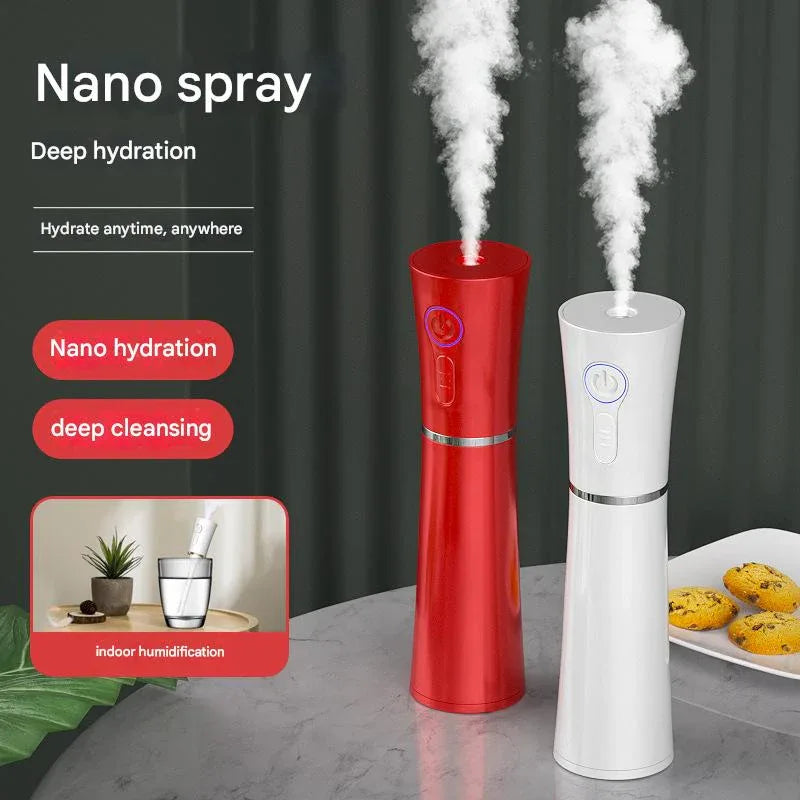 Red 2 in 1 Cool Mist Humidifier and Facial Moisturizer - USB Rechargeable Portable Nano Sprayer - Mekamart Australia