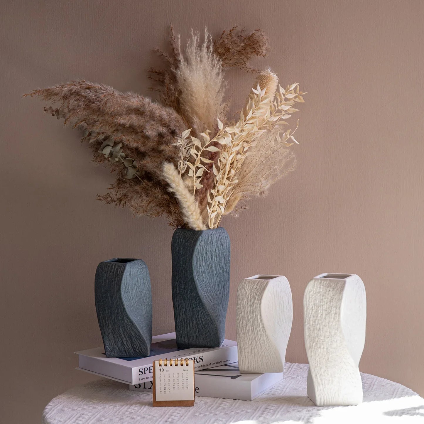White Abstract Twisted Ceramic Vase - Artistic Minimalist Flower Holder for Home Decor (20x10x10cm) - Mekamart Australia