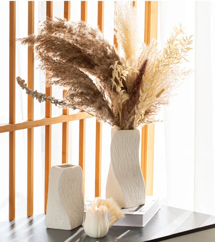 White Abstract Twisted Ceramic Vase - Artistic Minimalist Flower Holder for Home Decor (20x10x10cm) - Mekamart Australia