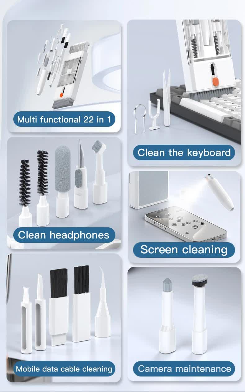 Black 22-in-1 Electronics Cleaning Kit - for Keyboards, Airpods, Laptops, Cell Phones, Cameras - Mekamart Australia