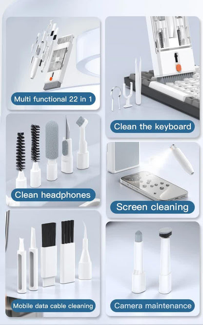 Black 22-in-1 Electronics Cleaning Kit - for Keyboards, Airpods, Laptops, Cell Phones, Cameras - Mekamart Australia