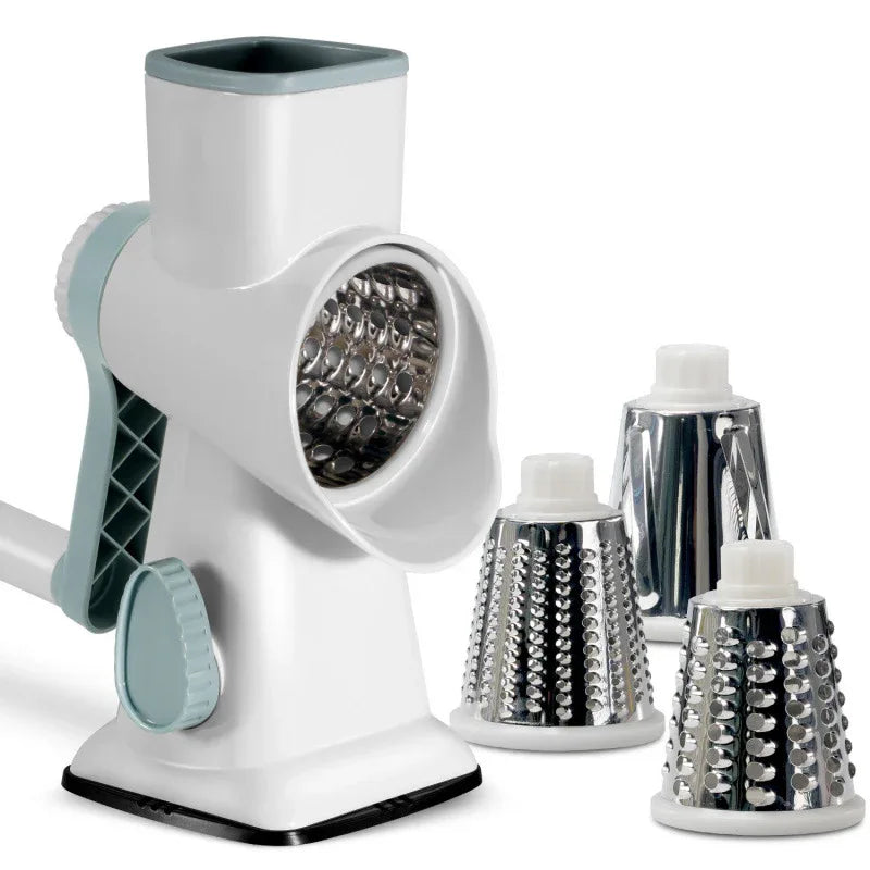 White Rotary Cheese Grater & Vegetable Slicer - Manual Shredder with 3 Interchangeable Drums - Mekamart Australia