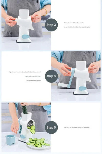 Red Rotary Cheese Grater & Vegetable Slicer - Manual Shredder with 3 Interchangeable Drums - Mekamart Australia