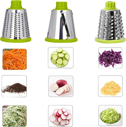 Green Rotary Cheese Grater & Vegetable Slicer - Manual Shredder with 3 Interchangeable Drums - Mekamart Australia
