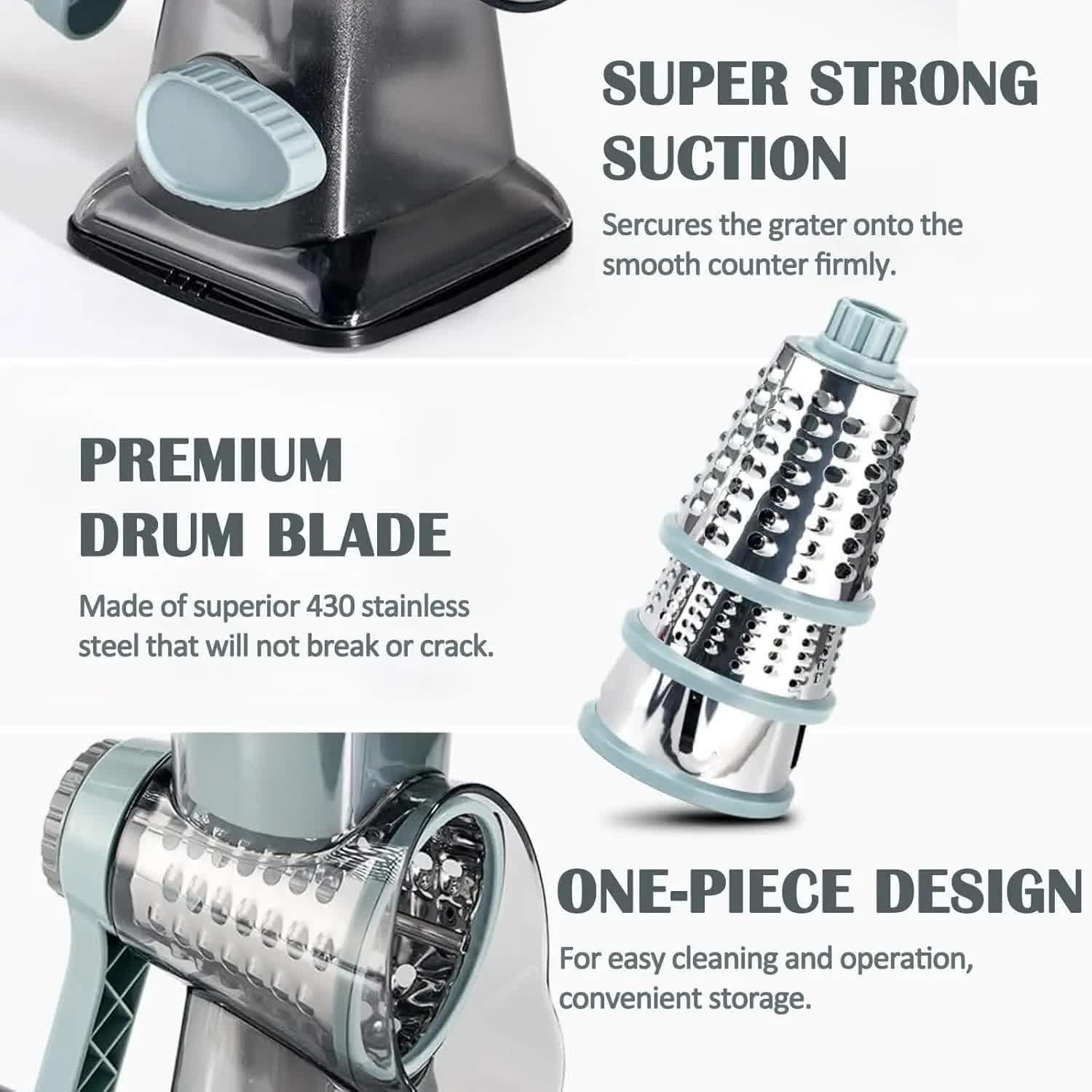 Green Rotary Cheese Grater & Vegetable Slicer - Manual Shredder with 3 Interchangeable Drums - Mekamart Australia