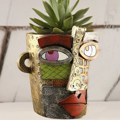 Abstract Face Planter Pot - Artistic Resin Decor for Succulents & Plants (Antique Style - 12.5*12*9CM) - Mekamart Australia