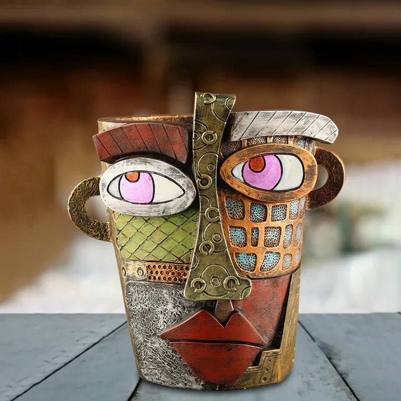 Abstract Face Planter Pot - Artistic Resin Decor for Succulents & Plants (Antique Style - 18.5*18*15CM) - Mekamart Australia