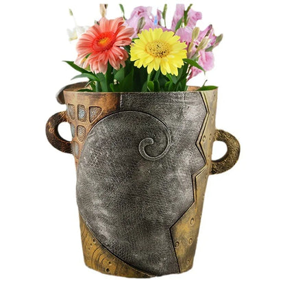Abstract Face Planter Pot - Artistic Resin Decor for Succulents & Plants (Antique Style - 18.5*18*15CM) - Mekamart Australia