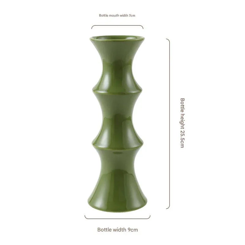 Glossy GreenCeramic Vase - Unique Bamboo-Look Design (25.5x9x7cm) - Mekamart Australia
