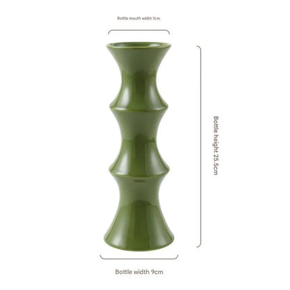 Glossy GreenCeramic Vase - Unique Bamboo-Look Design (25.5x9x7cm) - Mekamart Australia