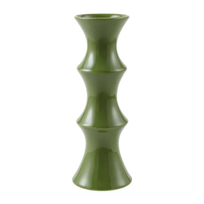 Glossy GreenCeramic Vase - Unique Bamboo-Look Design (25.5x9x7cm) - Mekamart Australia